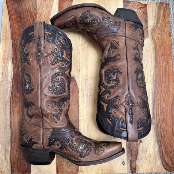 Lucchese M5015 Women’s Fiona Scarlette Cafe Brown Calf Stud Cowboy Western boots - Picture 6 of 13